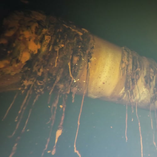 Sprinklertank-Inspektion: Betontank, 35 Jahre – Saugrohr Korrosion Unterwasseraufnahme